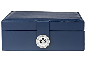 Blue Double Layer Jewelry Box with Silver Tone Crystal Buckle