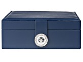 Blue Double Layer Jewelry Box with Silver Tone Crystal Buckle