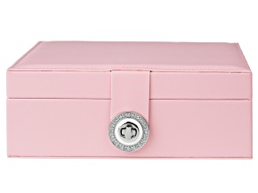 Pink Double Layer Jewelry Box with Silver Tone Crystal Buckle
