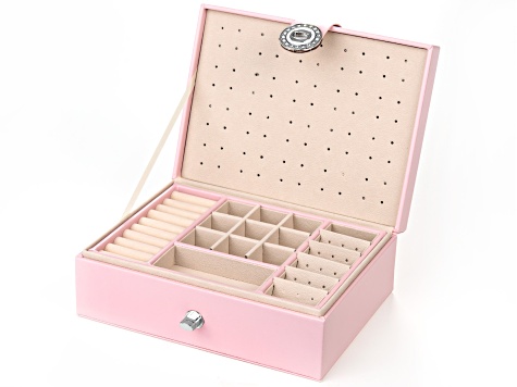 Pink Double Layer Jewelry Box with Silver Tone Crystal Buckle