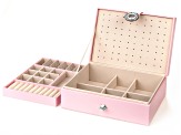 Pink Double Layer Jewelry Box with Silver Tone Crystal Buckle
