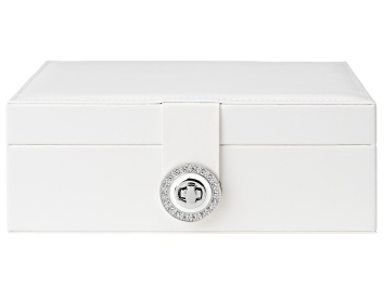 Picture of White Double Layer Jewelry Box with Silver Tone Crystal Buckle