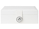 White Double Layer Jewelry Box with Silver Tone Crystal Buckle