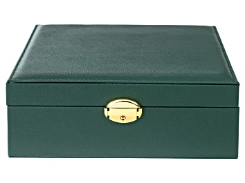 Picture of Green Faux Leather Lockable Jewelry Box with Removable Stacking Interior Layer