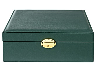 Green Faux Leather Lockable Jewelry Box with Removable Stacking Interior Layer