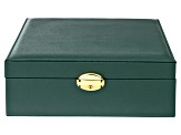 Green Faux Leather Lockable Jewelry Box with Removable Stacking Interior Layer
