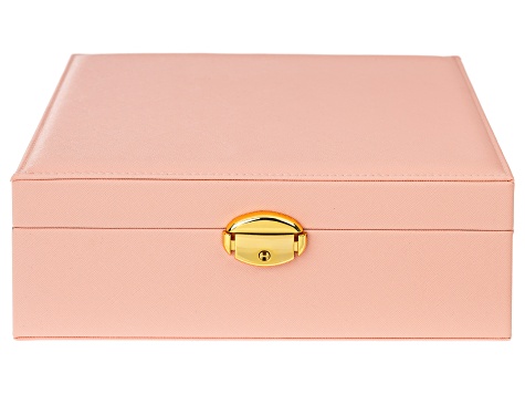Pink Faux Leather Lockable Jewelry Box with Removable Stacking Interior Layer