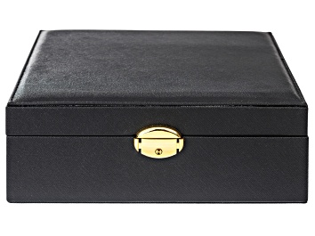 Picture of Black Faux Leather Lockable Jewelry Box with Removable Stacking Interior Layer