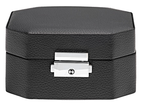 Lockable Black Jewelry Box with Key, Inner Removable Storage Tray, and Mirror