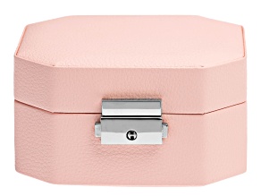 Lockable Pink Jewelry Box with Key, Inner Removable Storage Tray, and Mirror