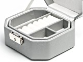 Lockable Gray Jewelry Box with Key, Inner Removable Storage Tray, and Mirror