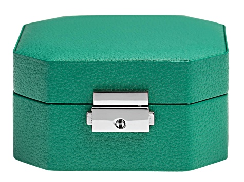Lockable Green Jewelry Box with Key, Inner Removable Storage Tray, and Mirror