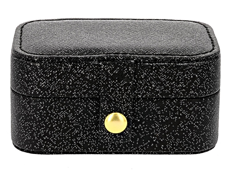 Black Compact Sparkle Jewelry Box with Fabric Interior and
