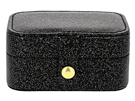 Black Compact Sparkle Jewelry Box with Fabric Interior and Removable Insert