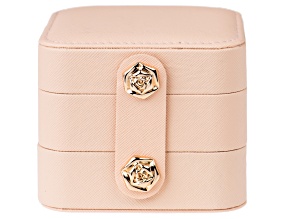 Pink 3 Layer Jewelry Box with Rose Snap Closure Approximately 3.75x3.75x3.15"