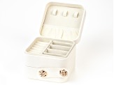 Ivory 3 Layer Jewelry Box with Rose Snap Closure Approximately 3.75x3.75x3.15"