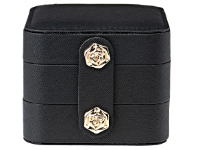 Black 3 Layer Jewelry Box with Rose Snap Closure Approximately 3.75x3.75x3.15"