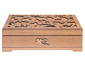 Floral Pierced Carved Wooden Jewelry Box