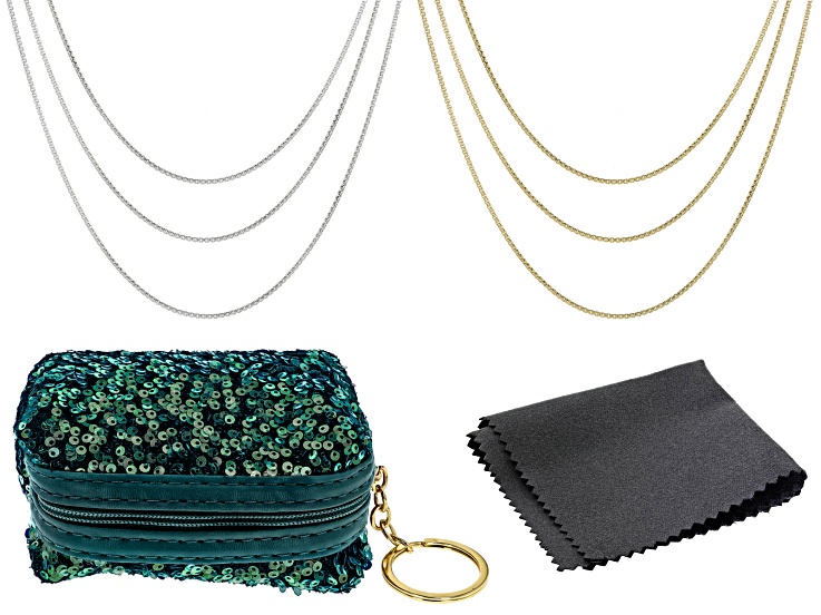 アクセサリー t.n Jewelry Essential Chain Kit in Green Sequin Zippered Pouch