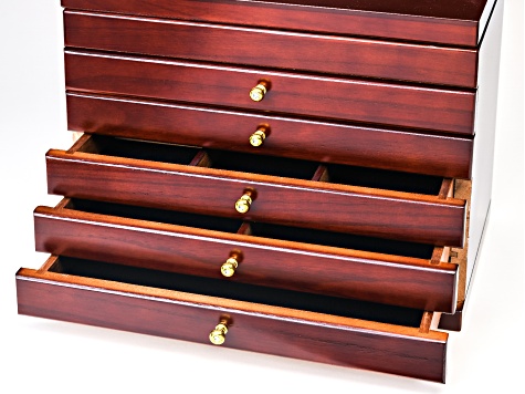 Wooden Jewelry Box with Six Layers & Mirror