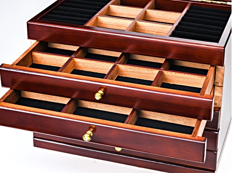 Wooden Jewelry Box with Six Layers & Mirror