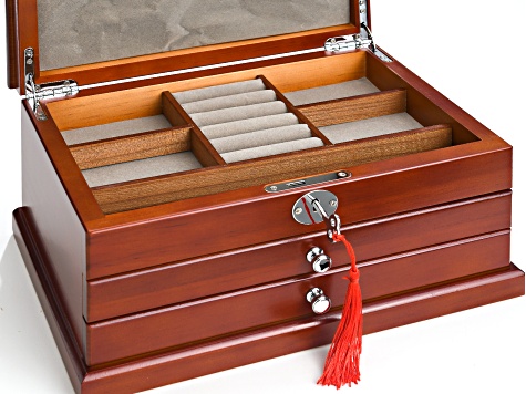 Lockable Wooden Jewelry Box with Three Layers - ACC167 | JTV