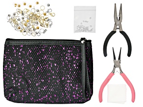 Jewelry Essential Accessory Fix It Kit with Pliers in Black & Pink Zippered Pouch