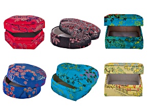 Multicolor Silk Trinket Box Set of 6 in Assorted Shapes