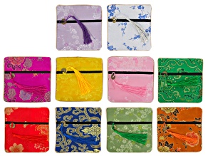 Multicolor Silk Zipper Pouch Set of 10