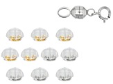 14k White Gold Magnetic Clasp & 10-piece 14k YG and Rhodium Over WG Silicone Bubble Earring Backs