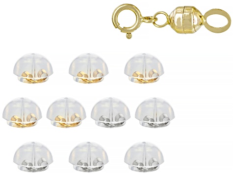 14k Yellow Gold Magnetic Clasp & 10-piece 14k YG and Rhodium Over WG Silicone Bubble Earring Backs