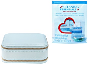 Sky Blue Pink Double Layer Travel Jewelry Box with Jewelry Cleaning Essentials(TM) Pack of 10 Wipes