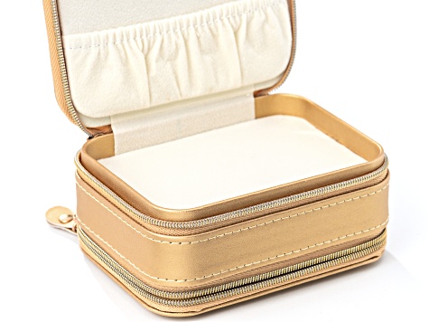 Metallic Gold Double Layer Travel Jewelry Box with Jewelry Cleaning Essentials(TM) Pack of 10 Wipes