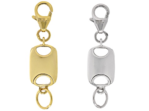 Rhodium & 18k Gold Over Sterling Silver Flat Rectangle Magnetic Clasp Set of 2