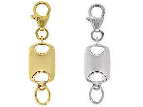 Rhodium & 18k Gold Over Sterling Silver Flat Rectangle Magnetic Clasp Set of 2