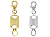 Rhodium & 18k Gold Over Sterling Silver Flat Rectangle Magnetic Clasp Set of 2