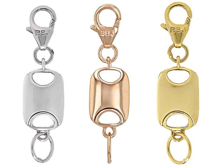 Over Sterling Silver Flat Rectangle Magnetic Clasp Set of 3