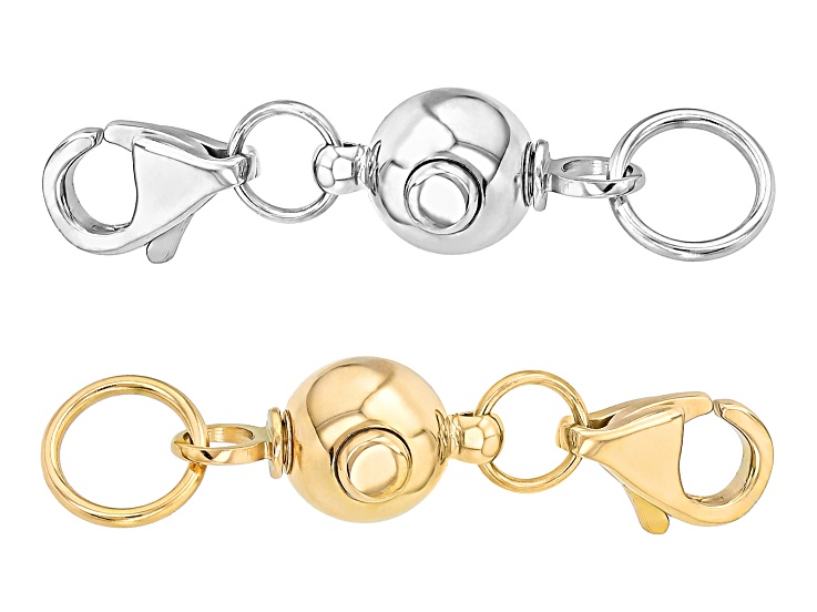 18k Gold Over Stainless Steel & Stainless Steel Secure Push Button Round Clasp Set of 2