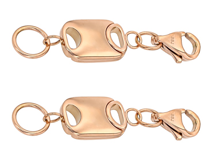 18k RG Over Stainless Steel Flat Rectangle Magnetic Clasp Set of 2