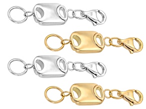 18k YG Over Stainless Steel & Stainless Steel Flat Rectangle Magnetic Clasp Set of 4