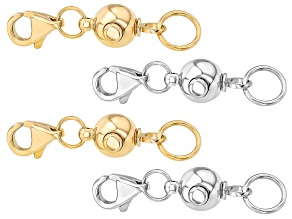 Stainless Steel and 18k YG Over Stainless Steel Secure Push Button Round Clasp Set of 4