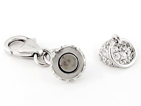White Cubic Zirconia Magnetic Clasp Converter Rhodium Over Sterling