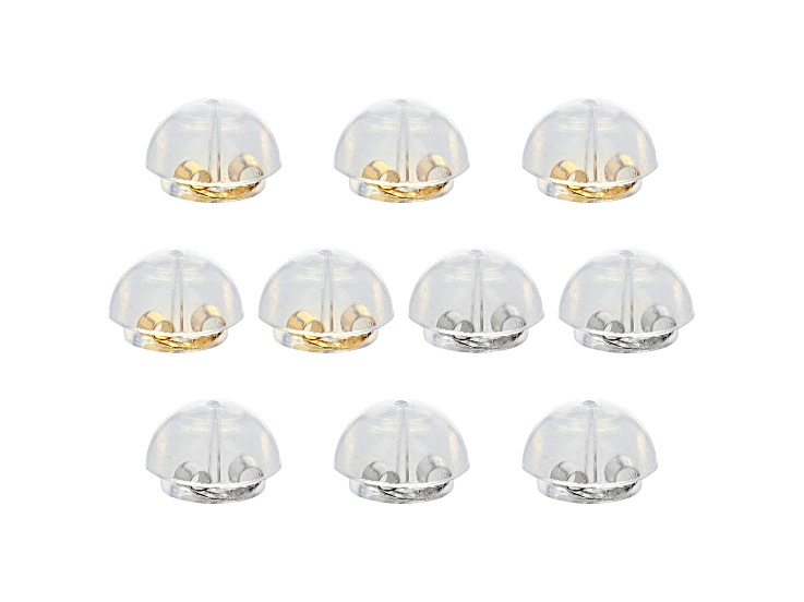 Rhodium Over 14k White Gold & 14k Yellow Gold Silicone Bubble Earring Backs 10 Pieces Total