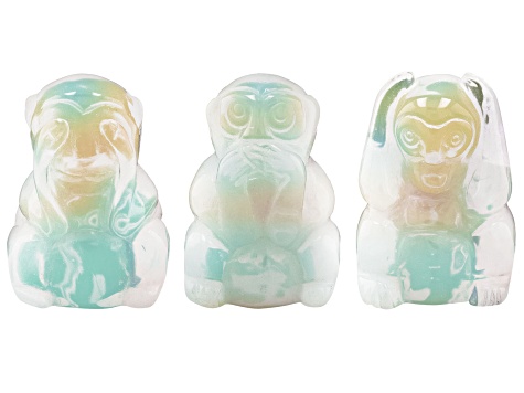 Three Wise Monkeys Figurine Set In Opalite
