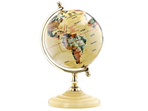 Gemstone Globe with Yellow Colored Ocean appx 7.5" and Yellow Color appx 4" Round Base