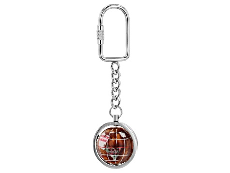 Gemstone Globe Keychain with Copper Amber Color Opalite Ocean and Silver Tone Keychain