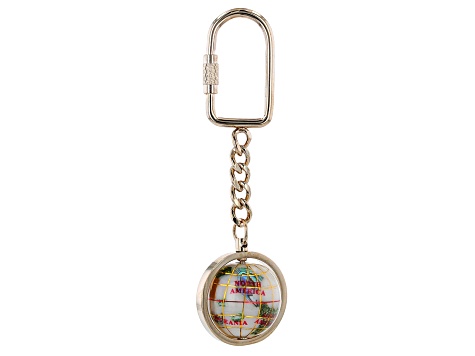 Gemstone Globe Keychain with Opal Color Opalite Globe and Gold Tone Keychain