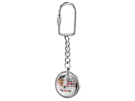 Gemstone Globe Keychain with Opal Color Opalite Globe and Silver Tone Keychain