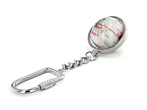 Gemstone Globe Keychain with Opal Color Opalite Globe and Silver Tone Keychain