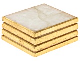 White Quartz Square Coaster Set of 4 with Gold Tone Accent